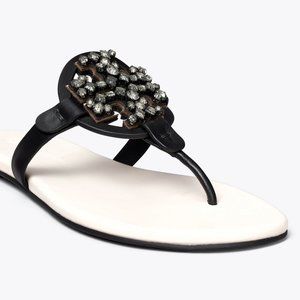 Tory Burch CRYSTAL MILLER SOFT SANDAL Embellished Jeweled Two Tone